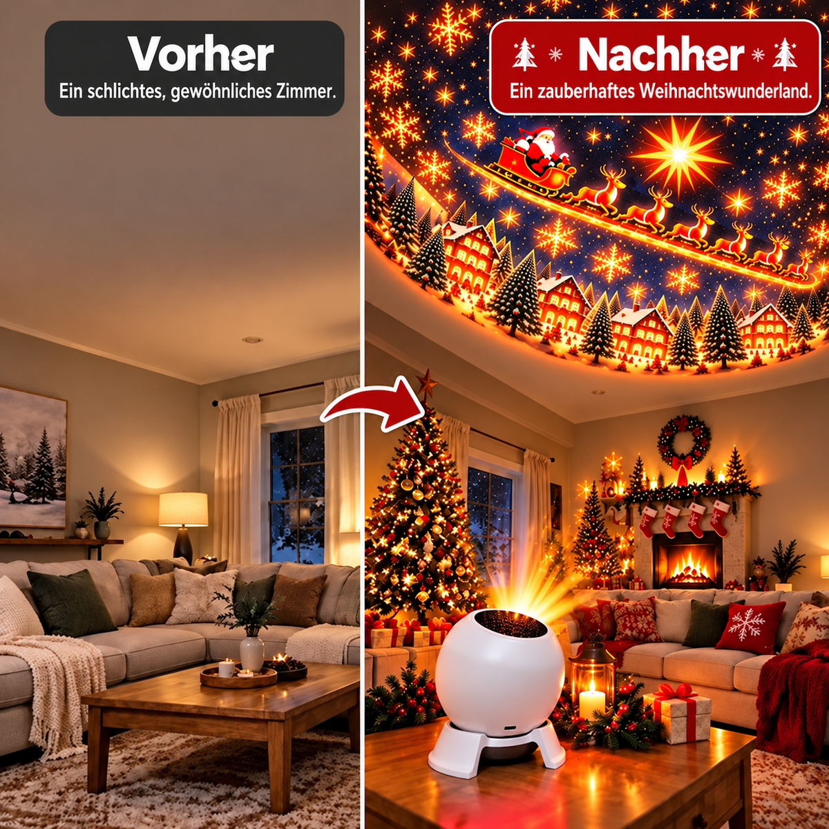 🎅 Verwandle jeden Raum in ein Weihnachtswunderland – Weihnachtliches Projektions-Nachtlicht