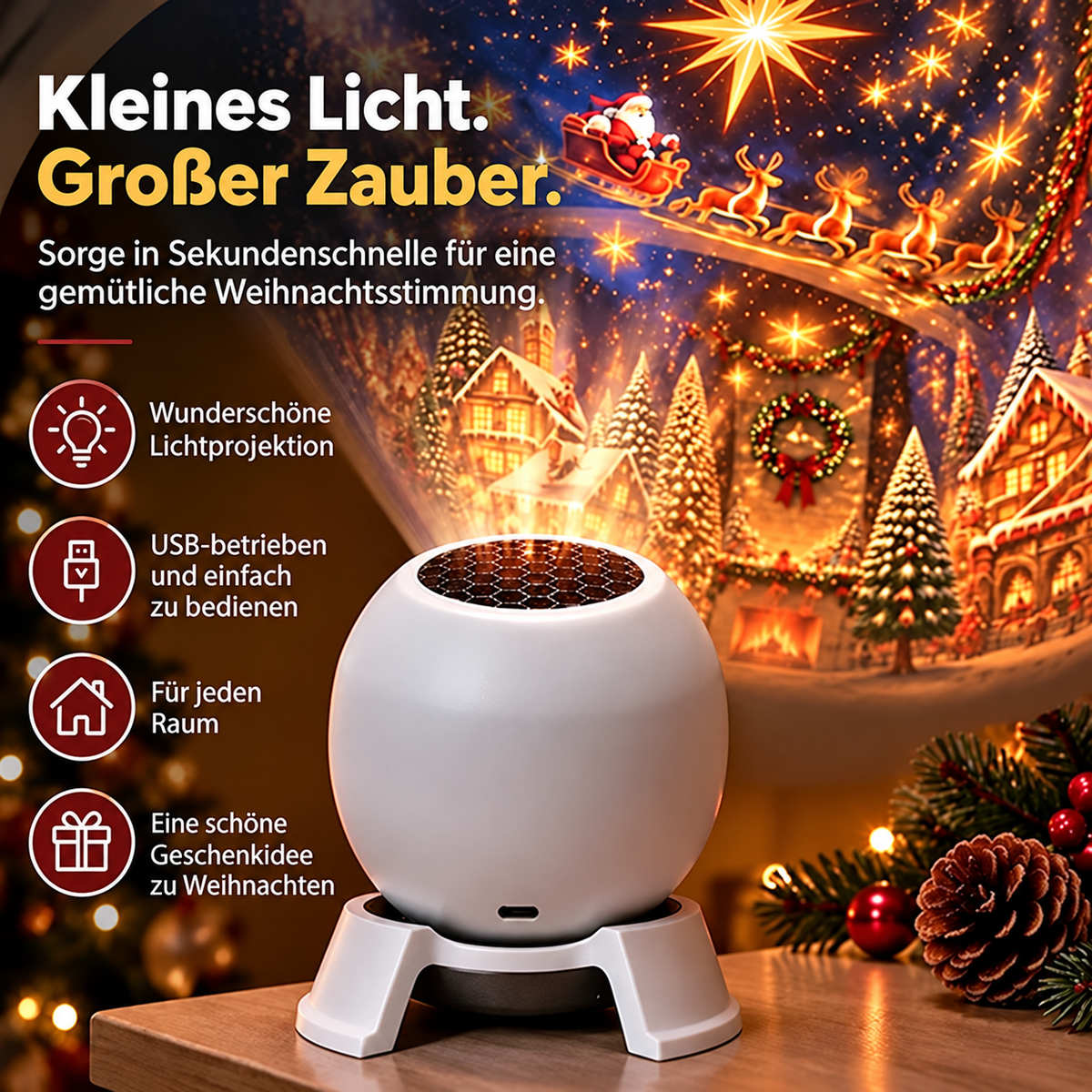 🎅 Verwandle jeden Raum in ein Weihnachtswunderland – Weihnachtliches Projektions-Nachtlicht